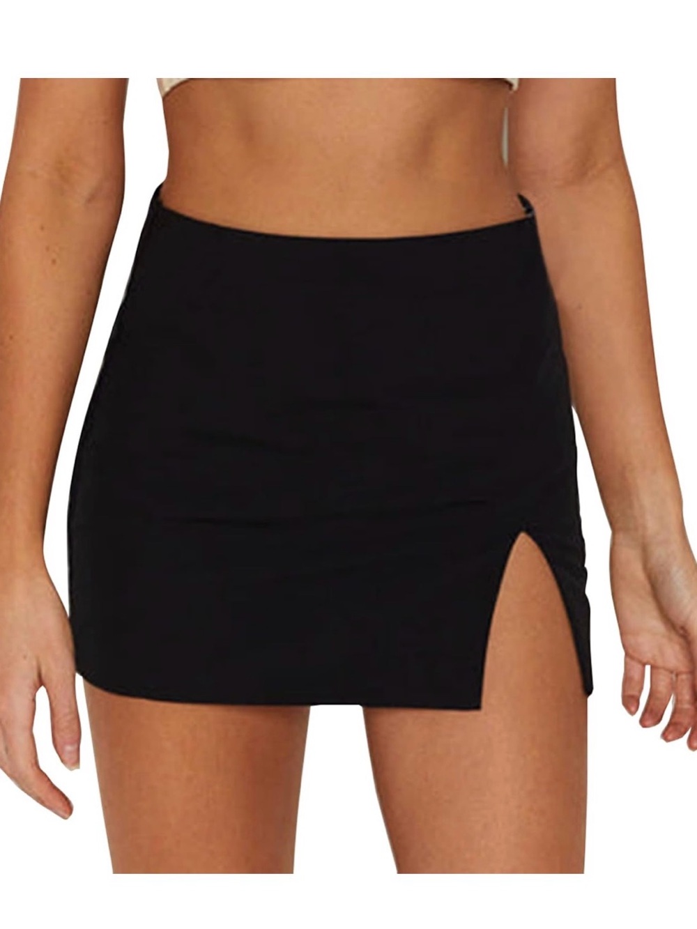 Black High Waisted Stretch Fitted Bodycon Mini Skirt with Slit Size M